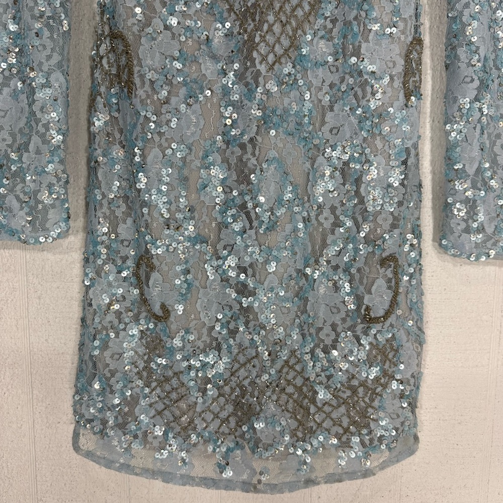 Aidan Mattox Pale Blue Embellished Long-Sleeve Mini Dress - Picture 8 of 15
